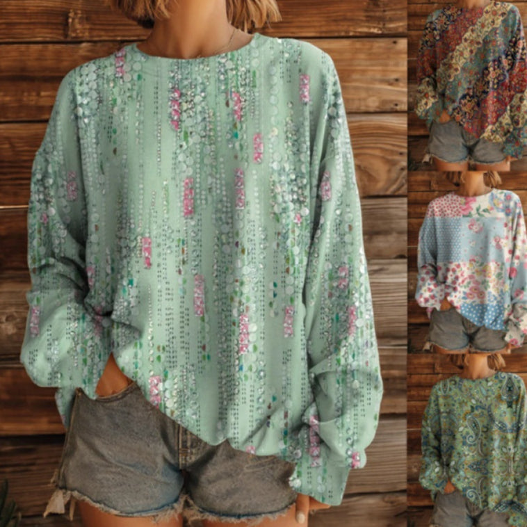 Retro Western Long-Sleeve Sweatshirt – Bold 3D Pattern Tee