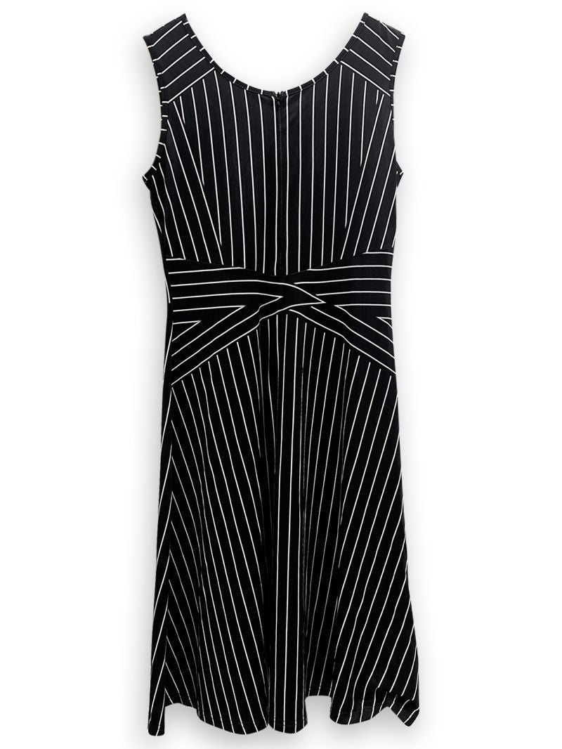 Sleeveless Waist-cinched A-line Dress with a Deep V-neck