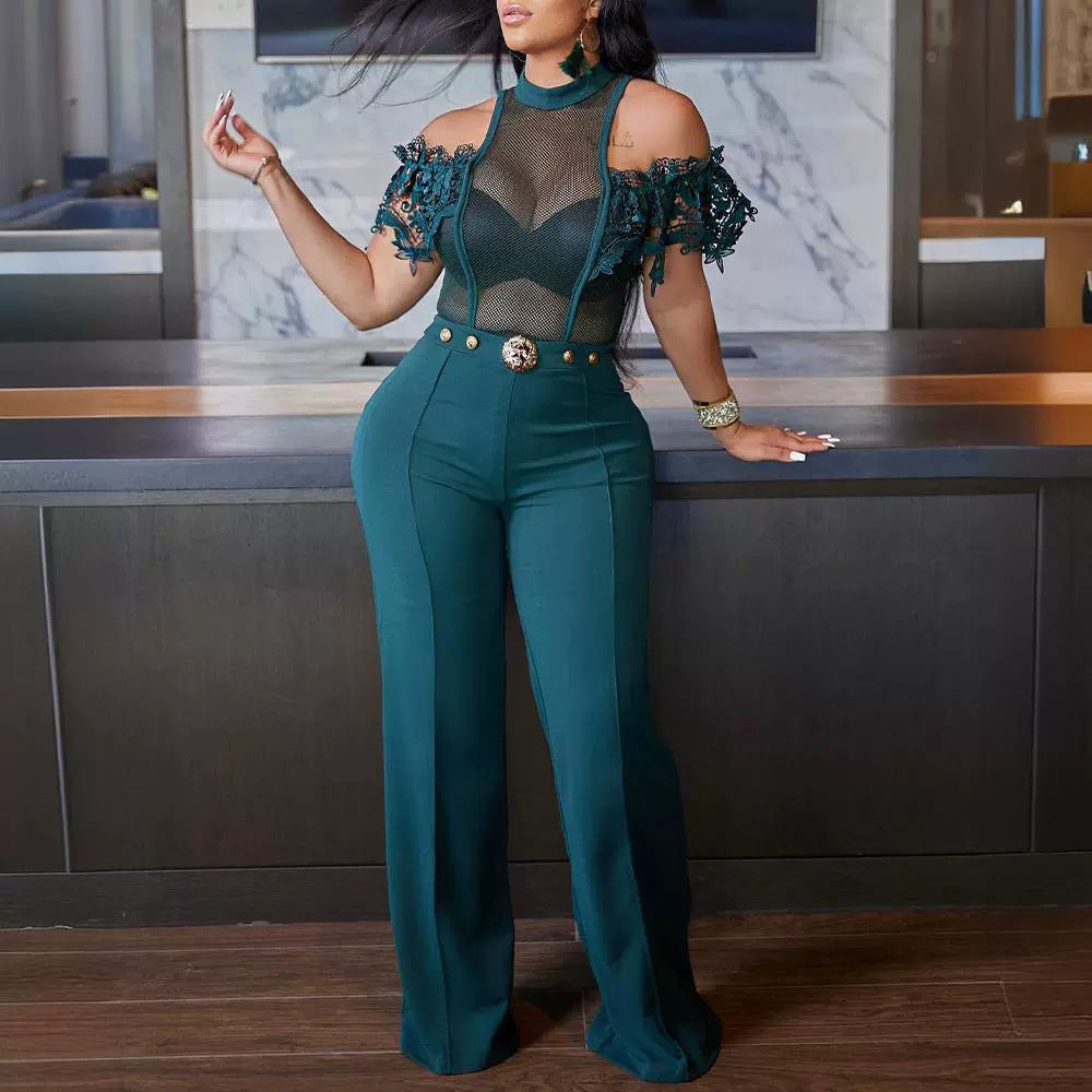 Casual Mesh Stitching Sleeveless Jumpsuit