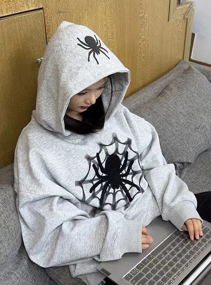 Retro Spider Letter Graphic Oversized Hoodie for Women