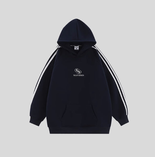 Women's Fleece-Lined Striped Casual Hoodie