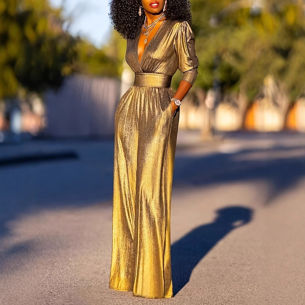 Womens Sexy V-Neck High-Stretch Jumpsuit