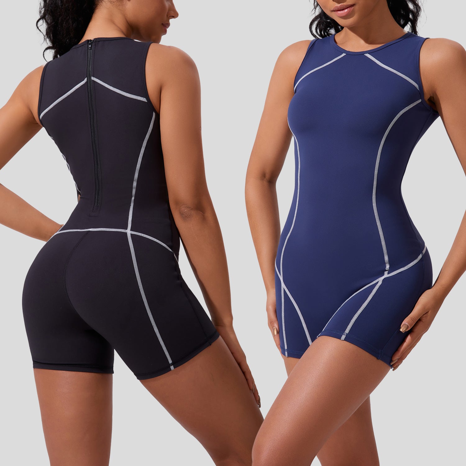Women's Contrast Color Zipper Yoga Jumpsuit