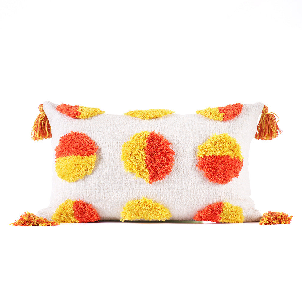 Luxury Tufted Throw Pillow with Tassels - Contrast Color Design