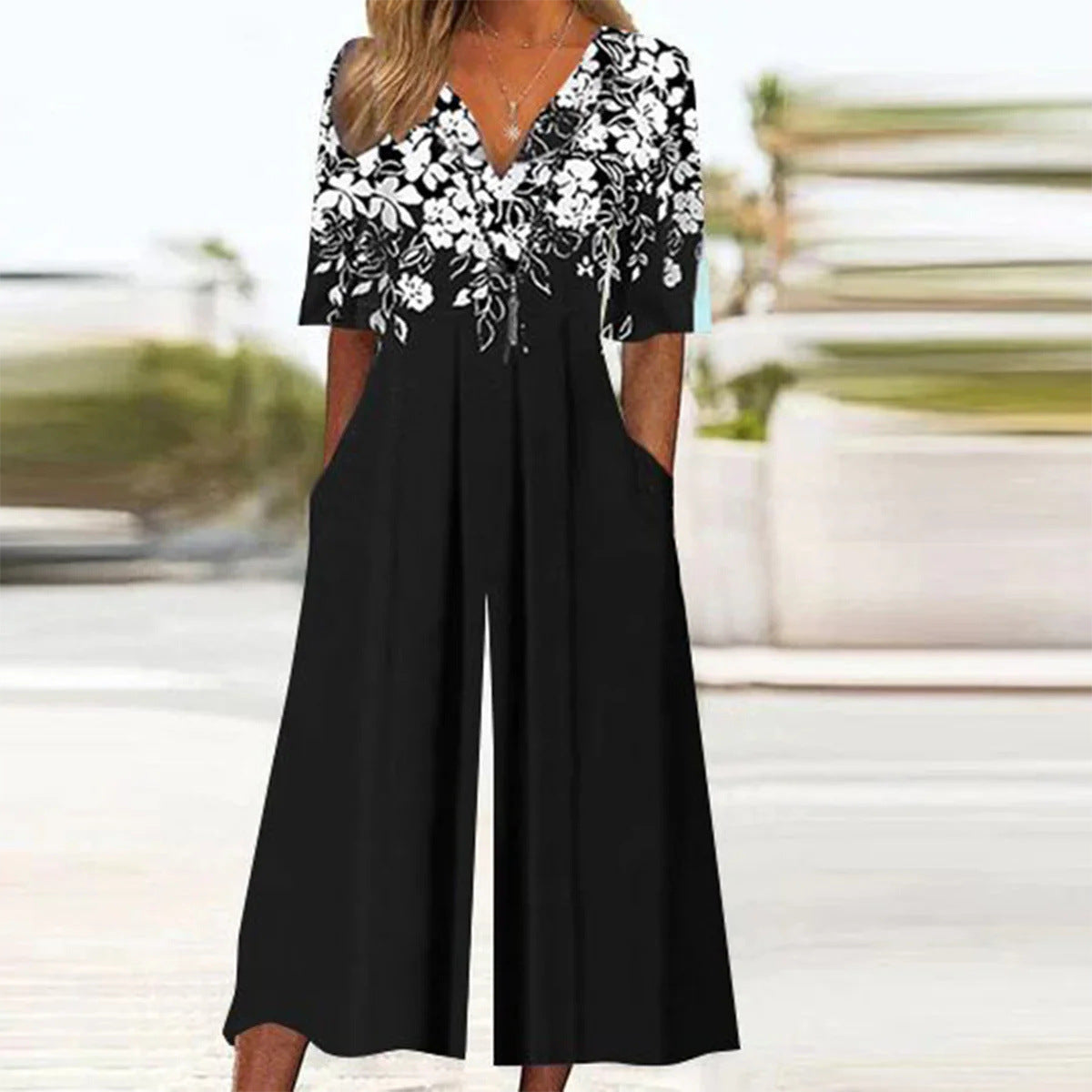 Women's Suspender Long Jumpsuit 3D Digital Printing