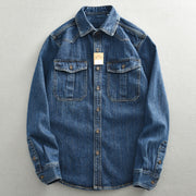 Heavy And Thick Workwear Denim Shirt Loose Oversized Long Sleeves Men