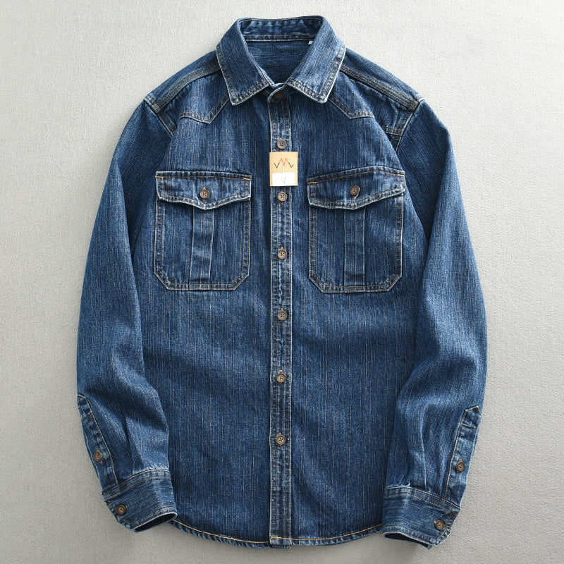 Heavy And Thick Workwear Denim Shirt Loose Oversized Long Sleeves Men