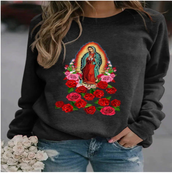 Women's Printed Loose Round Neck Long Sleeve Sweater