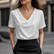 Satin V‑Neck Short‑Sleeve Women’s Top – Elegant Everyday Tee