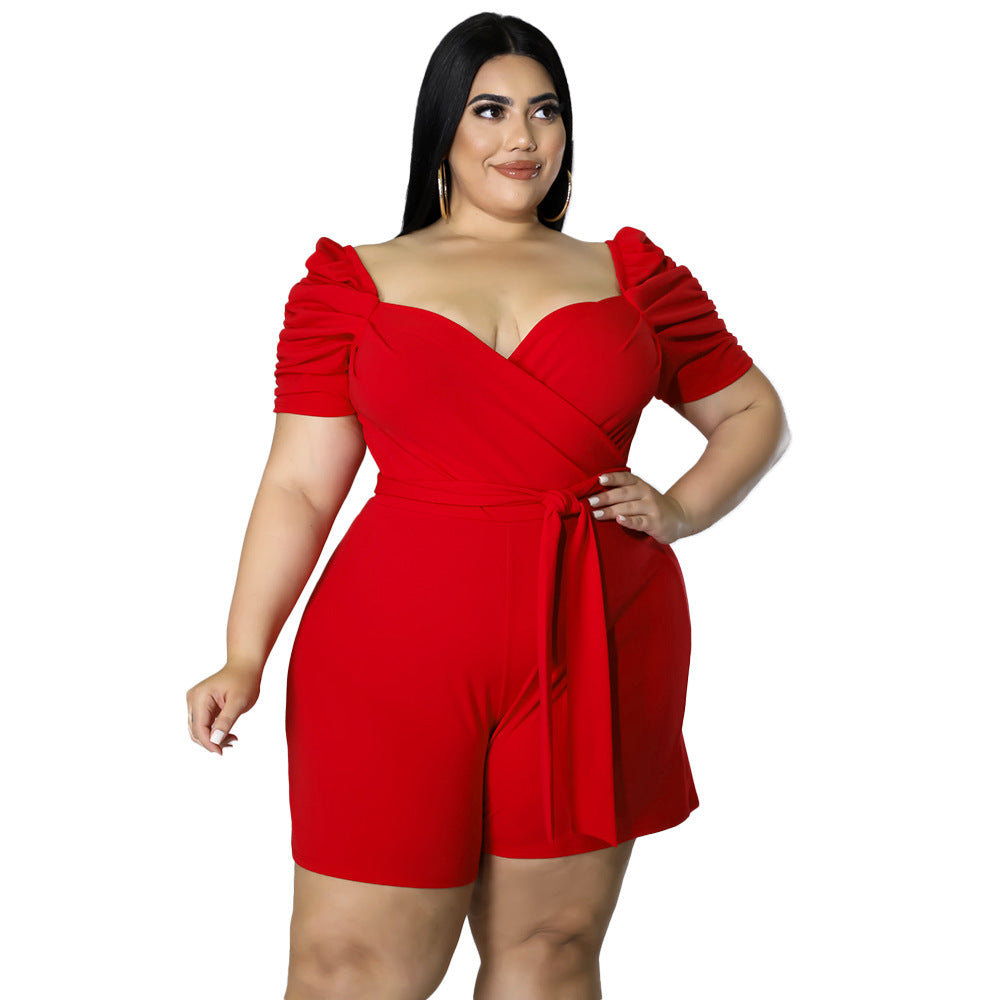 Plus Size Casual Belted Solid Jumpsuit