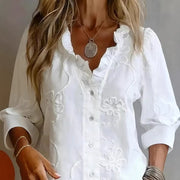 Lace-embroidered Cotton-linen Sweet Blouse
