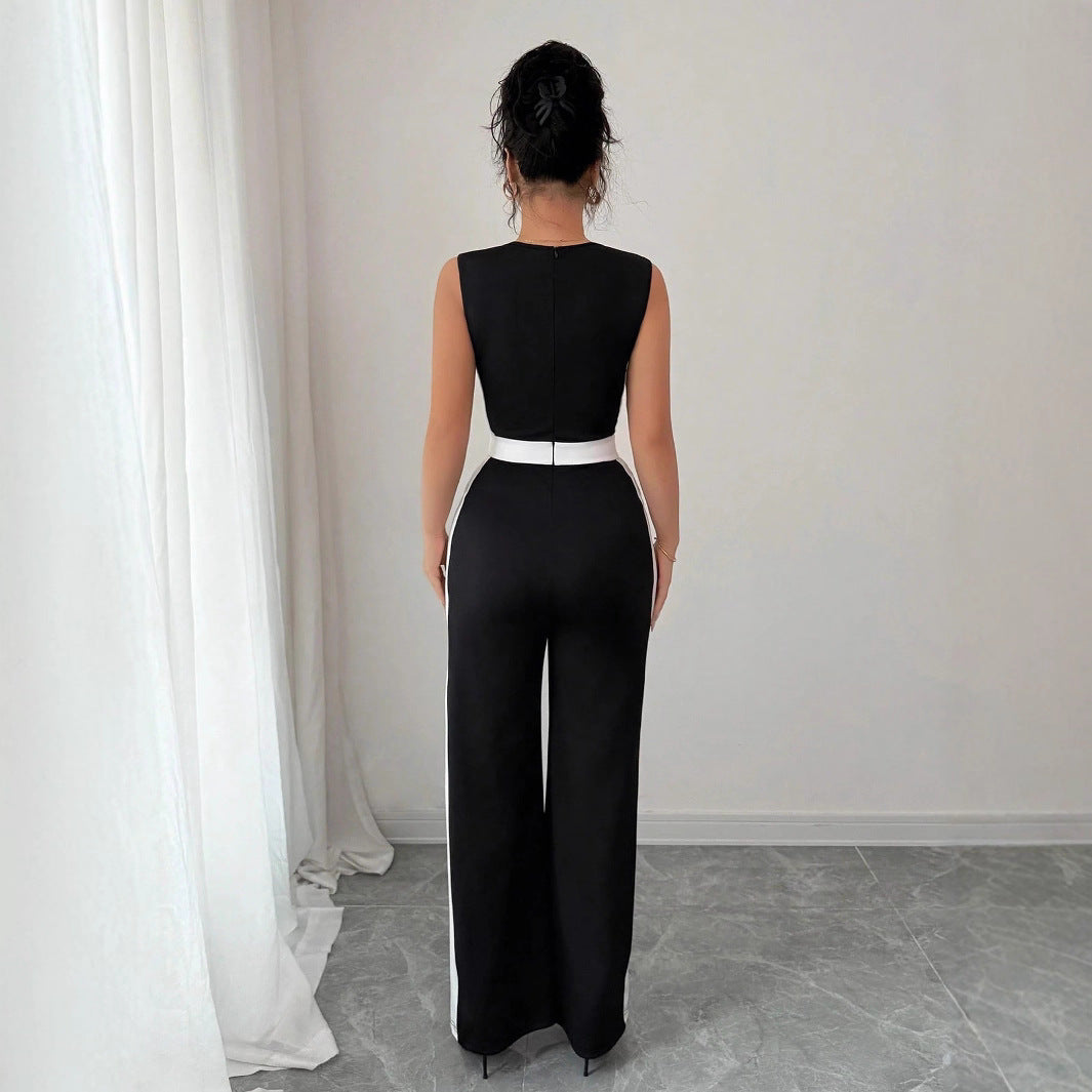 Chic Color-Block Wide-Leg Sleeveless Jumpsuit