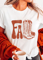 Bold White Graphic Tee for Fall Boots Style