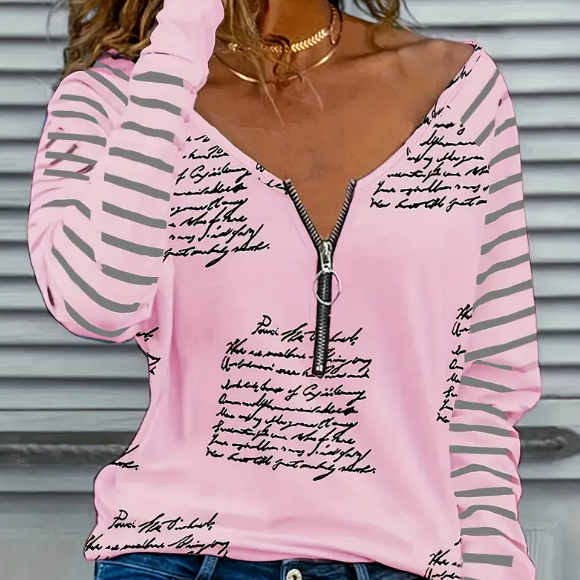 Women's Casual V-Neck T-Shirt With Unique Cloud Print