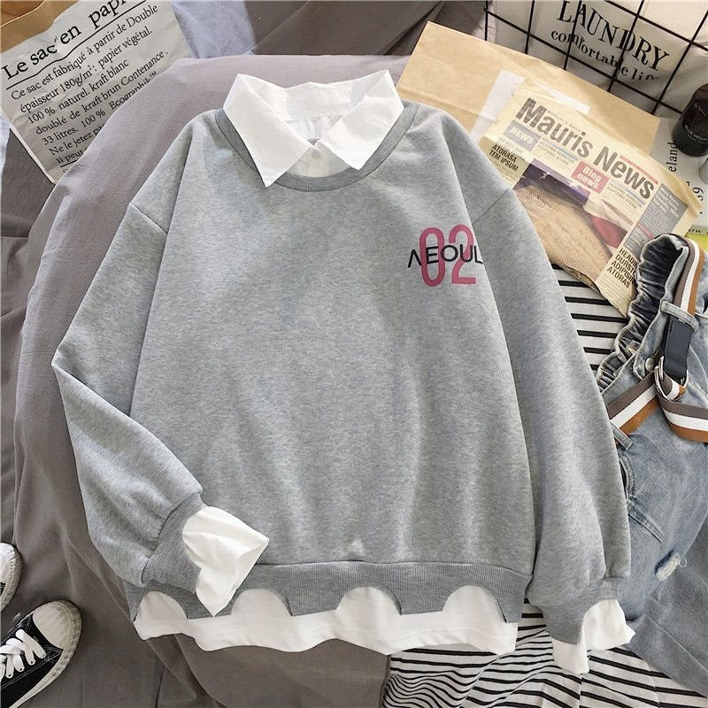 Chic Fake Two-Piece Patchwork Sweater for Women