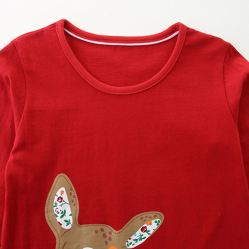 Kids Cute Cartoon Deer Crew Neck Cotton Sweatshirt