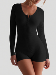 Solid Ribbed U Neck Breasted Tight Exercise Yoga Jumpsuit