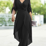 Elegant V-Neck Solid Color Slim One-Piece Jumpsuit