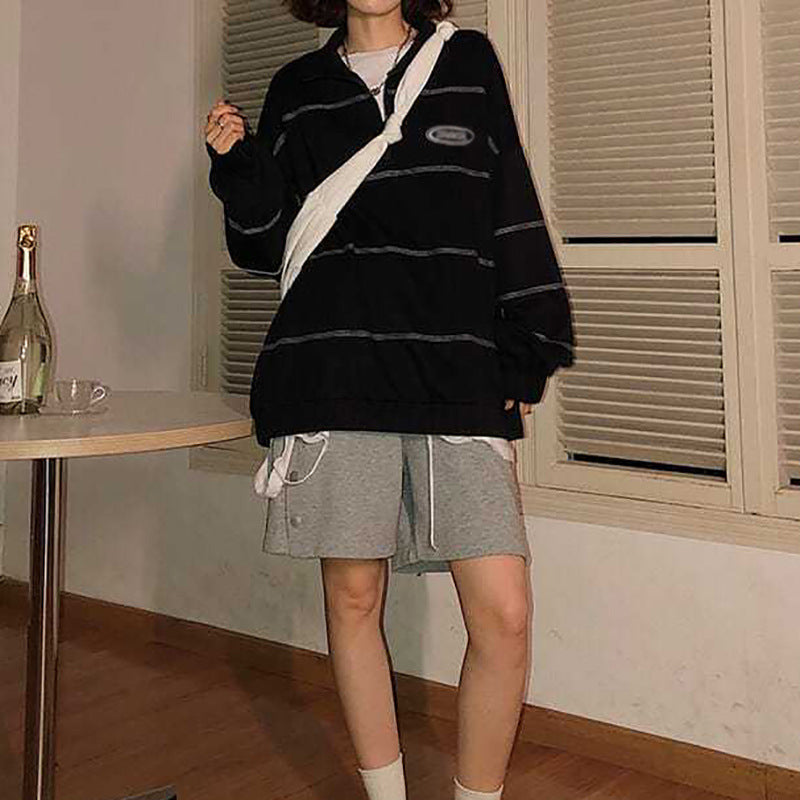 Trendy Streetwear Polo Collar Sweatshirt