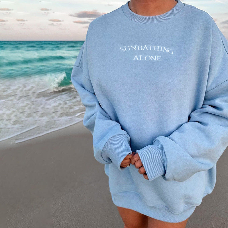 Cozy Embroidered Loose Pullover Sweatshirt