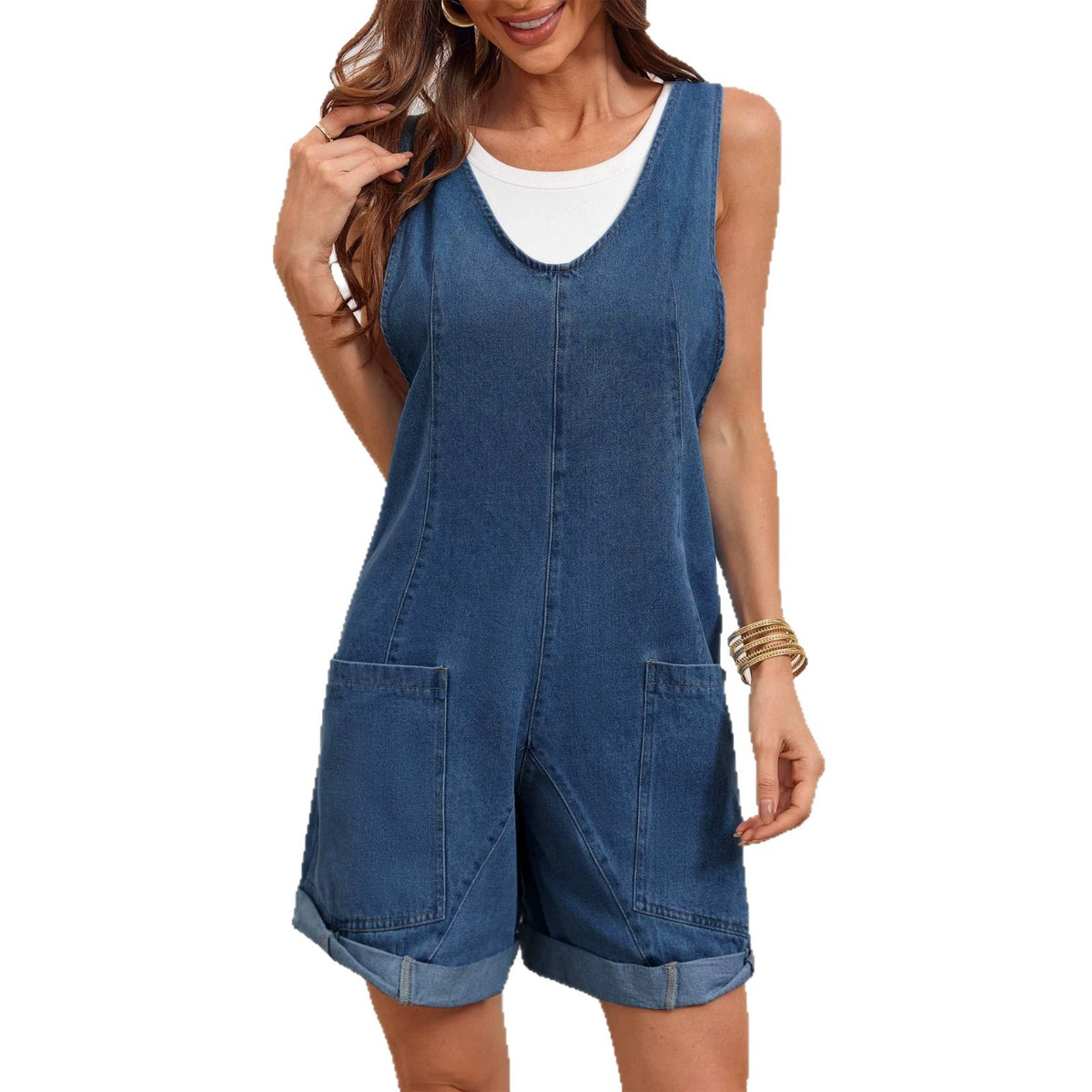 Summer Loose Denim Jumpsuit with Pockets