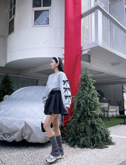 Women's Casual Loose Bow Knit Sweater with Lantern Sleeves