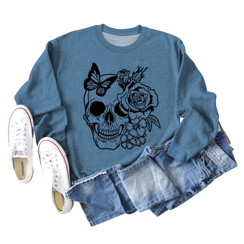 Women's Skull Butterfly Graphic Long Sleeve Sweater
