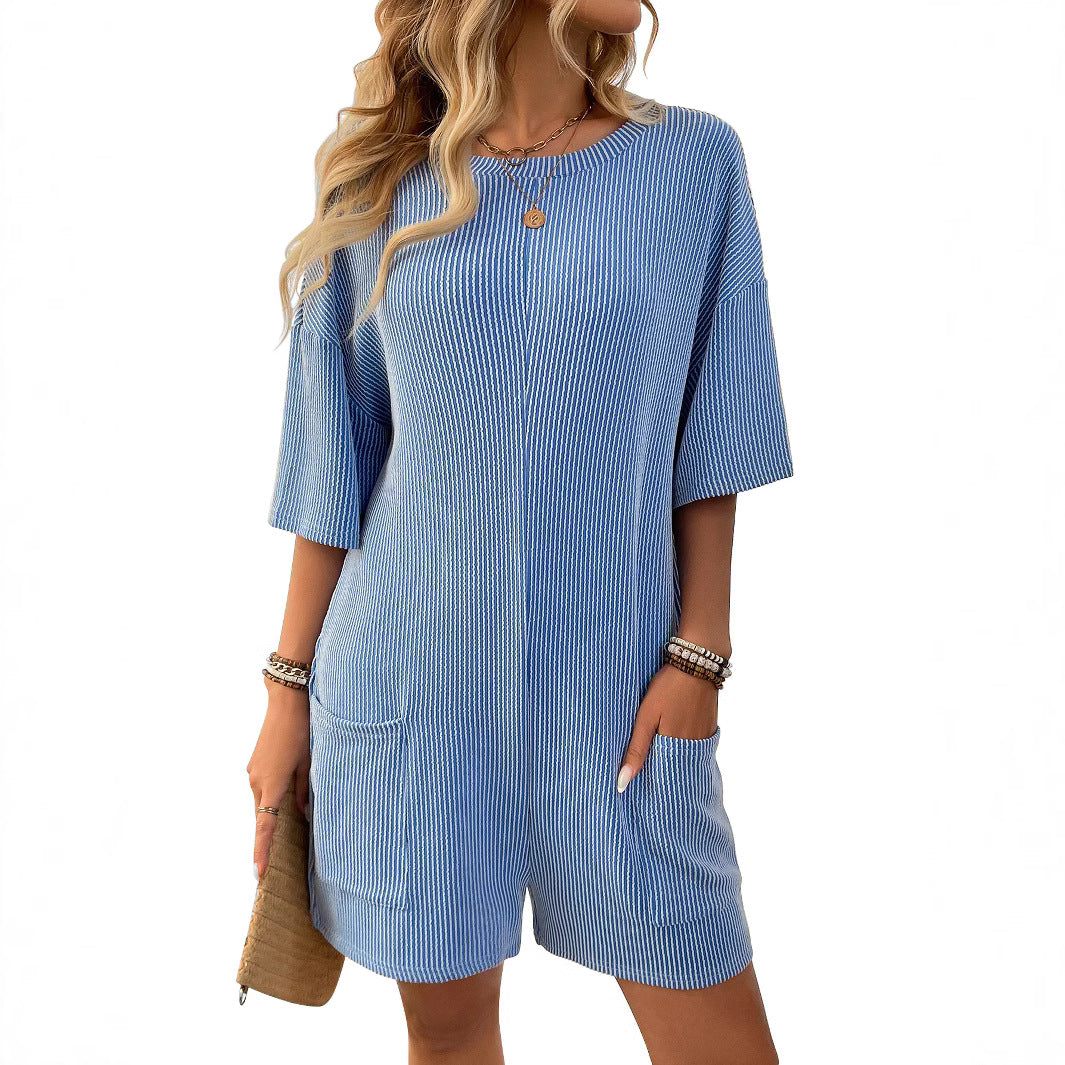 Women's Casual V-Neck Pocket Romper Short Jumpsuit