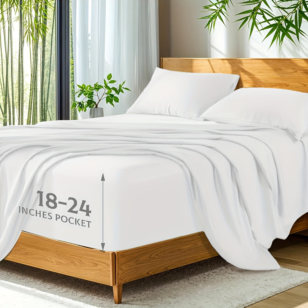 Queen Size Bamboo Sheets - Cooling Breathable Moisture-Wicking Bed Sheets with Deep Pockets, All-Season Luxury Bedding Set for Hot Sleepers