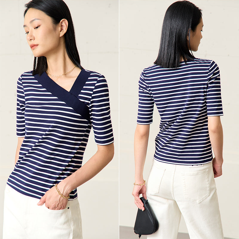 Striped V-Neck Slim Fit Half-Sleeve T-Shirt