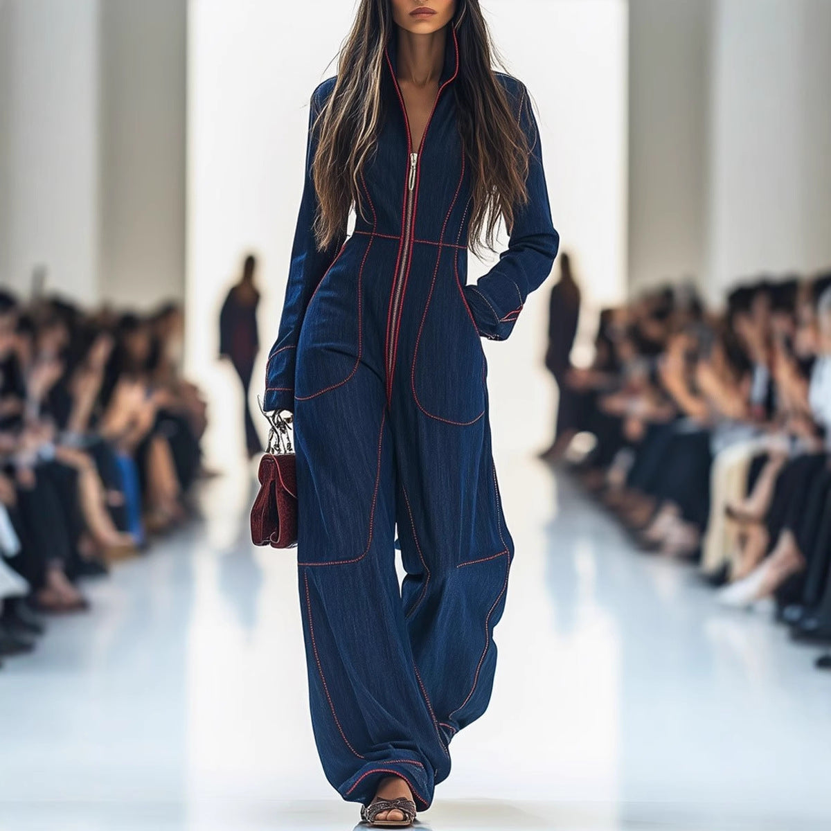 Plus Size V-Neck Casual Pocket Jumpsuit