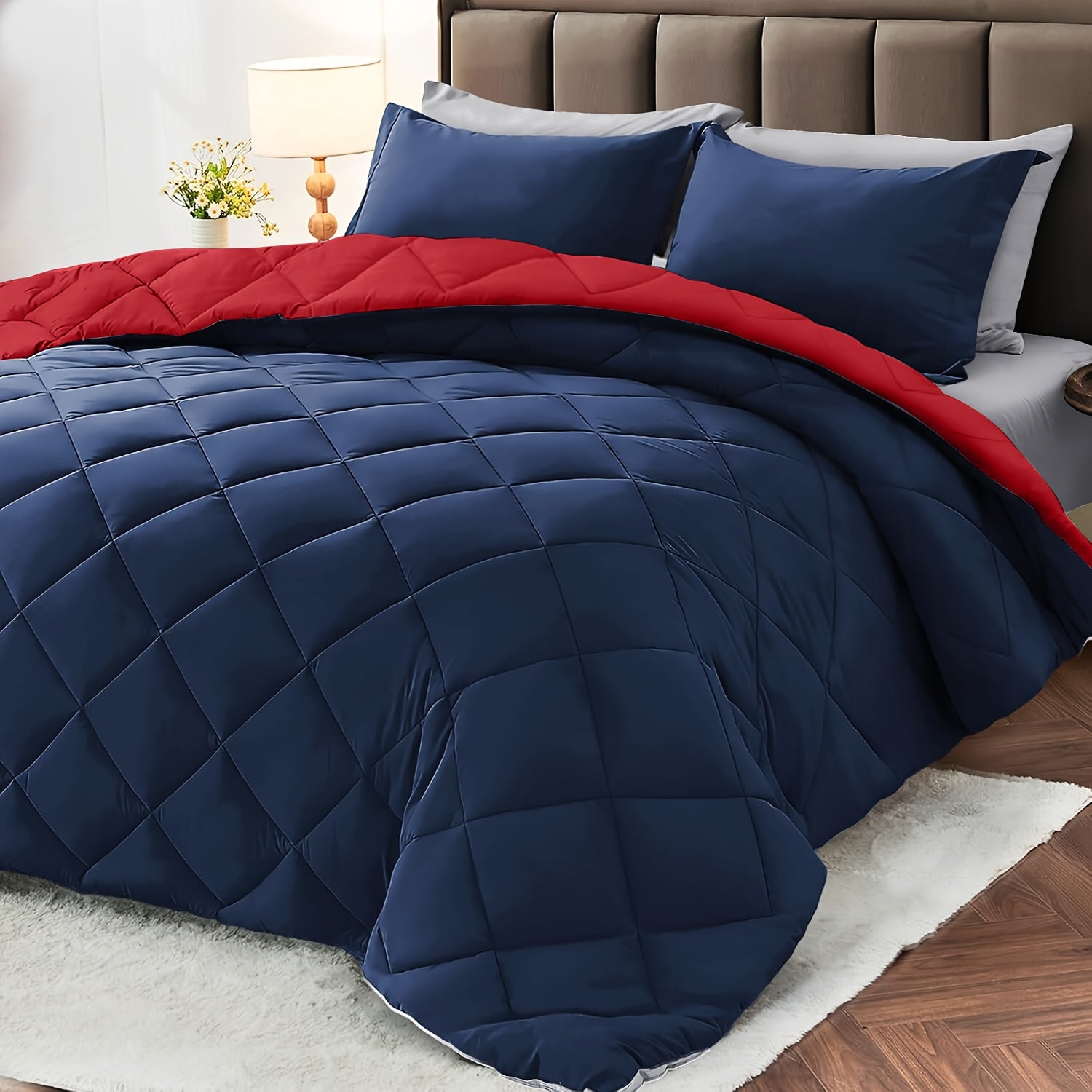 3pcs Solid Colour Checkered Comforter Set - Soft Fabric, Lightweight, All-Season, Twin/Queen/King Size Bed In A Bag, Quilt Set with Breathable Fabric And Easy Care
