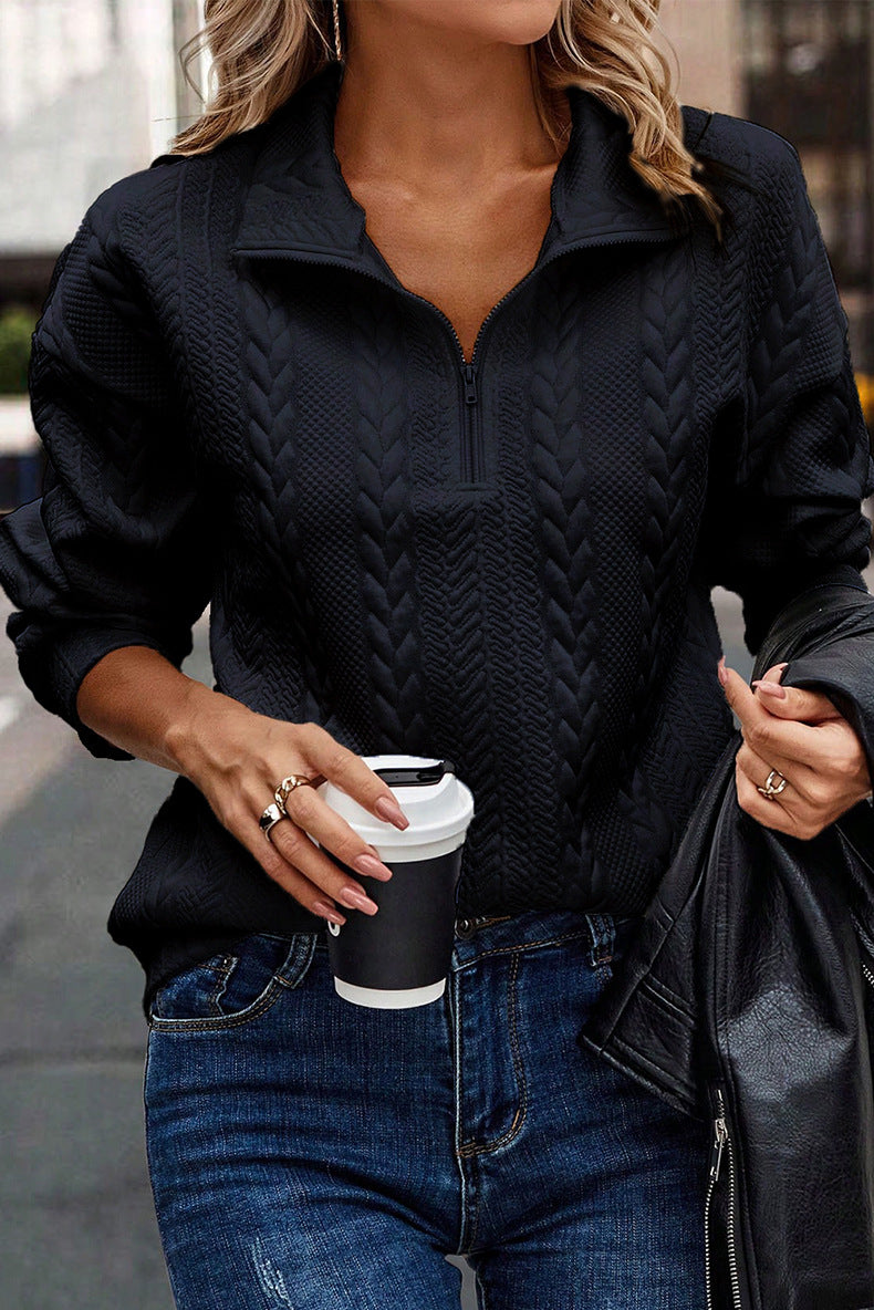 Chic Zip-Up Lapel Pullover Sweater