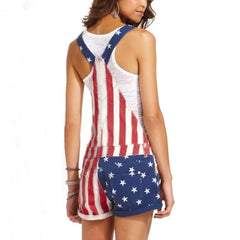 Patriotic USA Flag Denim Suspender Shorts
