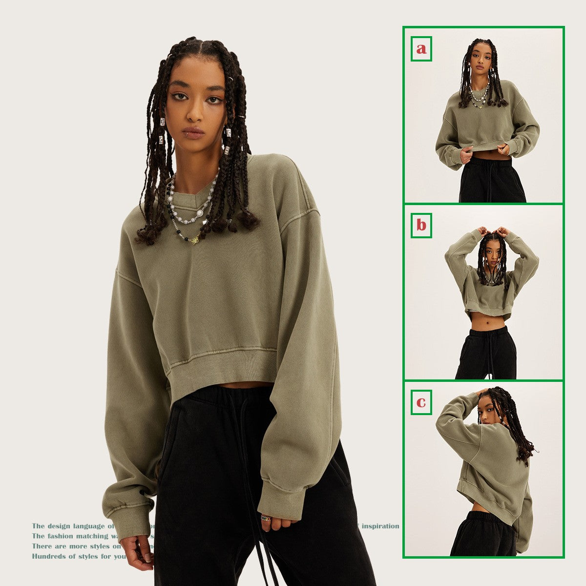 Vintage Fleece V-Neck Cropped Hoodie