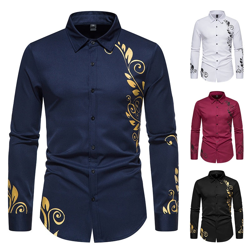 Men's Autumn New Digital Printed Long-sleeved Shirt