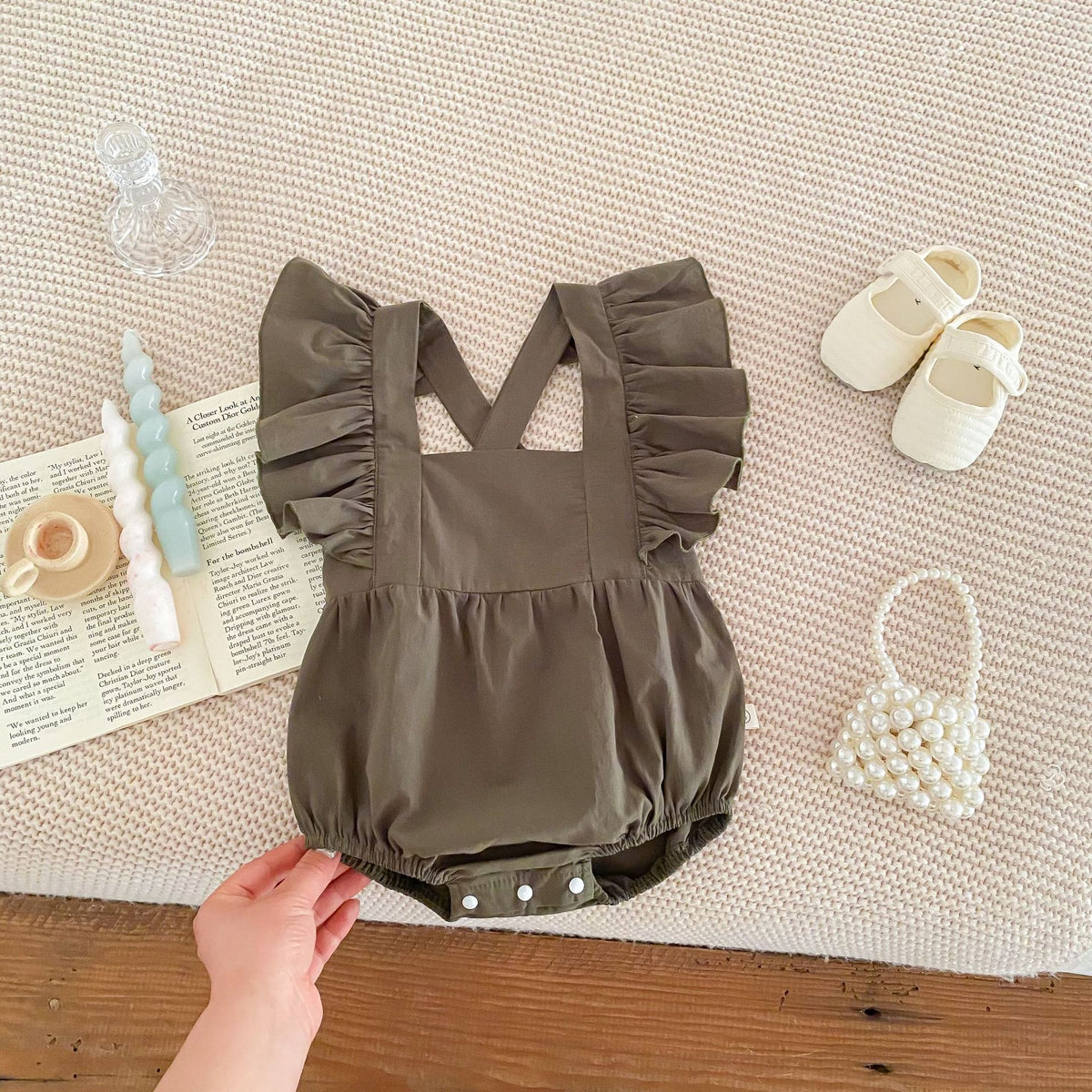 Baby Girl Summer Pure Color Cotton Strap Triangle Rompers
