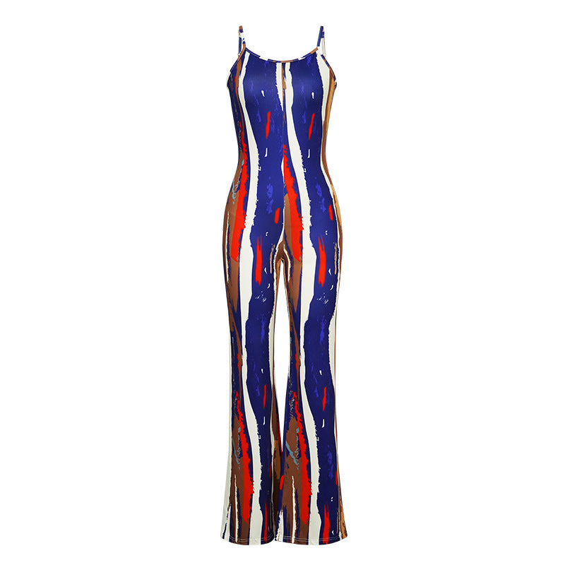 Women's High-Waist Printed Flared Jumpsuit