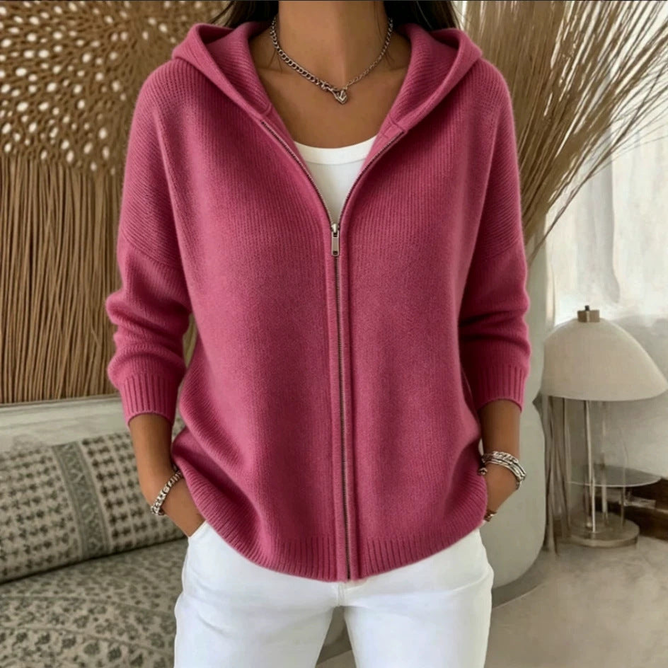Zip-up Knitted Hooded Sweater Cardigan Coat