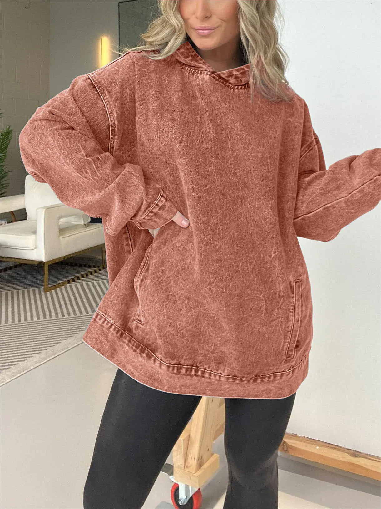 Women's Loose Hooded Denim Pullover Streetwear Hoodie
