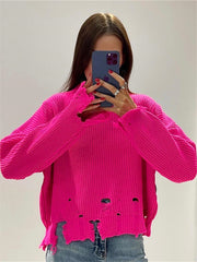 Chic Ripped Oversized Knit Sweater for Women