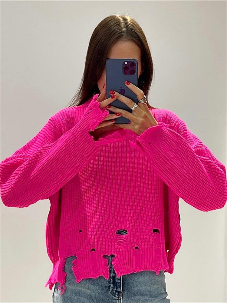 Chic Ripped Oversized Knit Sweater for Women