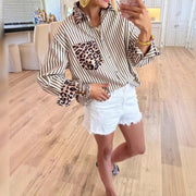 Women's Fashionable Casual All-Match Long-Sleeve Leopard-Print Patchwork Top