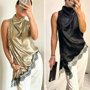 Slim-Fit Black Lace Tank Top – Sleek, Versatile Sleeveless Style