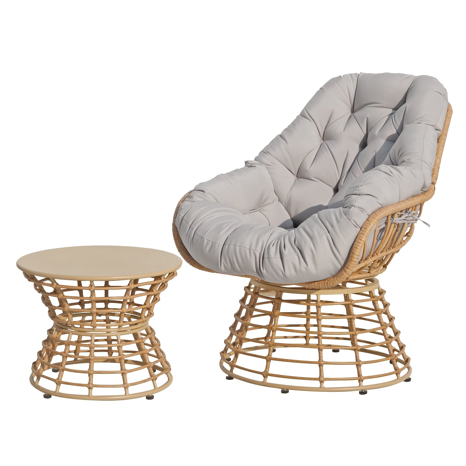 Outdoor Patio Swivel Chair 360 Degree Rotation, Wicker Bistro Set with Thick Cushions, Wicker Lounger Chairs, Rattan Chairs Conversation Set, Coffee Table, Ottoman, Garden Balcony Backyard, Ergonomic Design