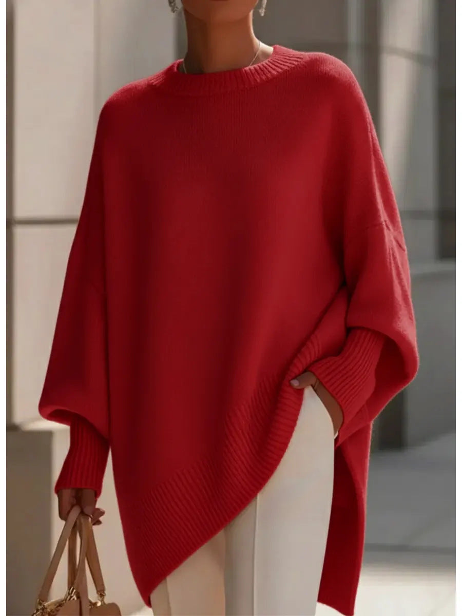 Womens Loose, Effortless-style Crew-neck Knit Sweater