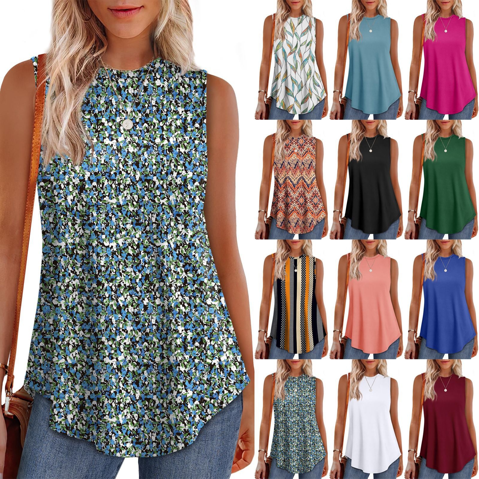 Women's Sleeveless Casual V‑Neck T‑Shirt – Loose Fit, Solid Colors