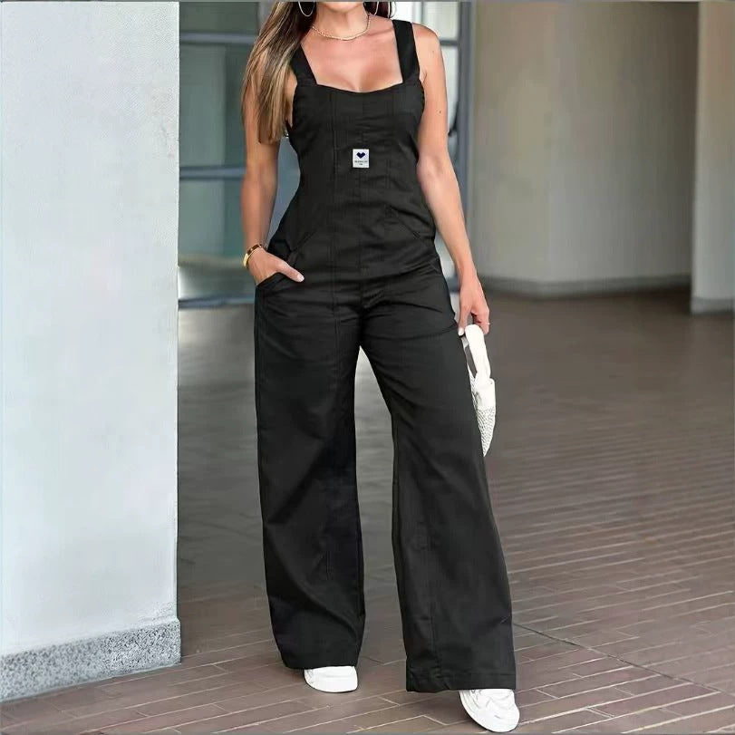 Spring Summer Strap-Style Zippered Simple Casual Fashionable Womens Jumpsuit