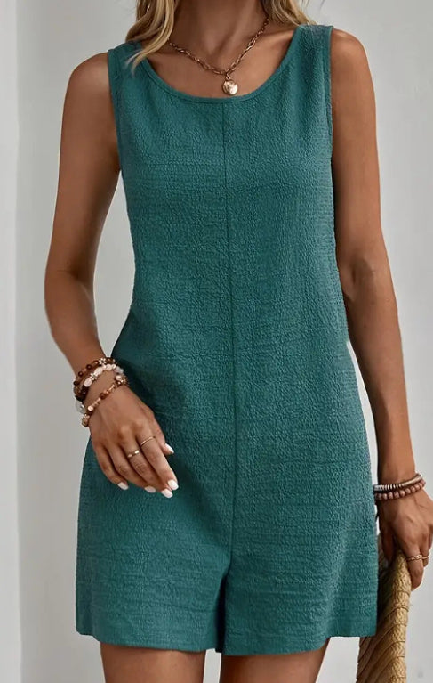 Women's Solid Color Sleeveless Shorts Jumpsuit