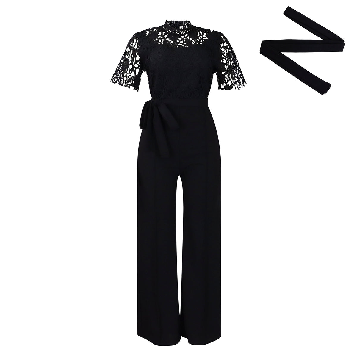 Lace Hollow-Out High-Waist Wide-Leg Jumpsuit